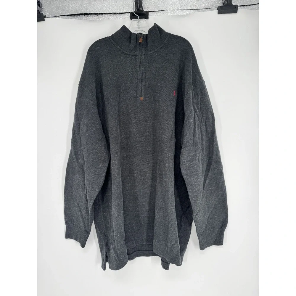 Polo Ralph Lauren Sweater 3XL Tall 3XLT Charcoal Grey Quarter 1/4 Zip Pony Logo